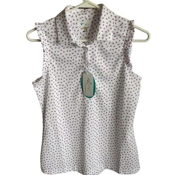 Greg Norman golf shirt sleeveless SZ Small top white umbrellas New with tags - Picture 1 of 5
